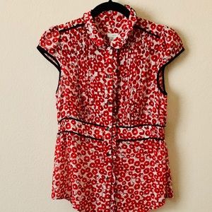 Anthropologie Odille Silk sheer Floral Button Down